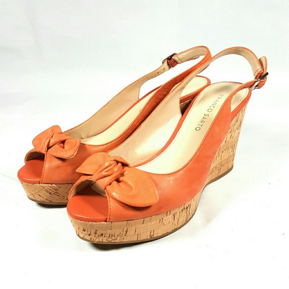FRANCO SARTO Peach Slingback Cork Wedges